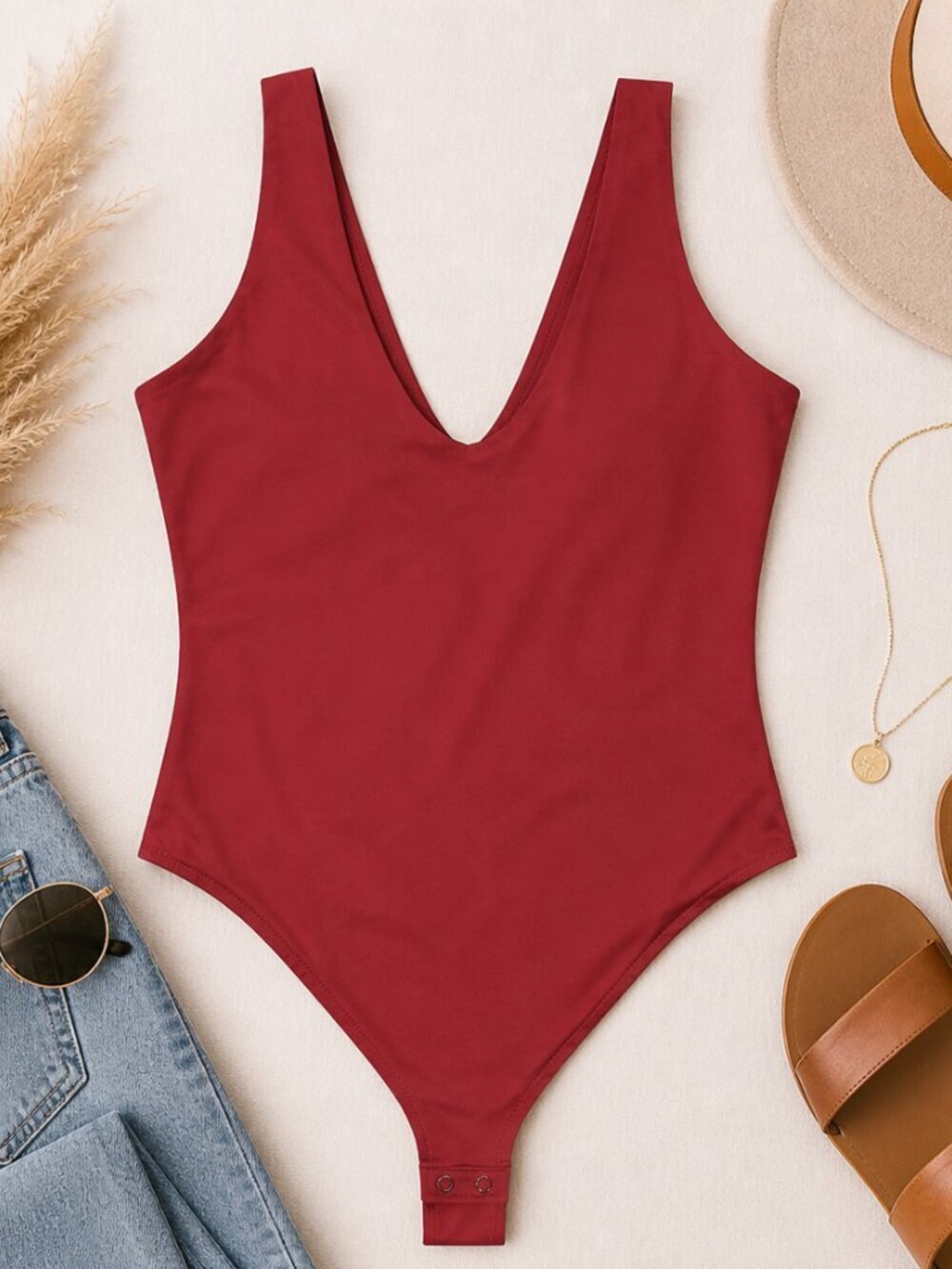 REORIA V-Neck Sleeveless Bodysuit – Size Medium